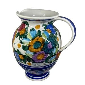 Pottery Pitcher Terra Chroma GR colorful handmade 8" tall blue orange purple